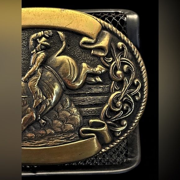 Vintage Chambers Western Belt Buckle Rodeo Cowboy Bull Rider Solid Metal - Picture 5 of 15